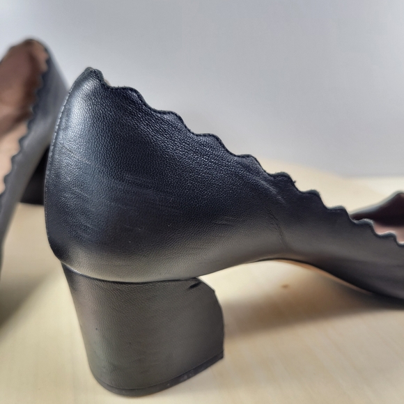 Chloé Lauren Scalloped Block Heel Pumps in Black Leather EU Size 38.5 US… - Picture 11 of 14
